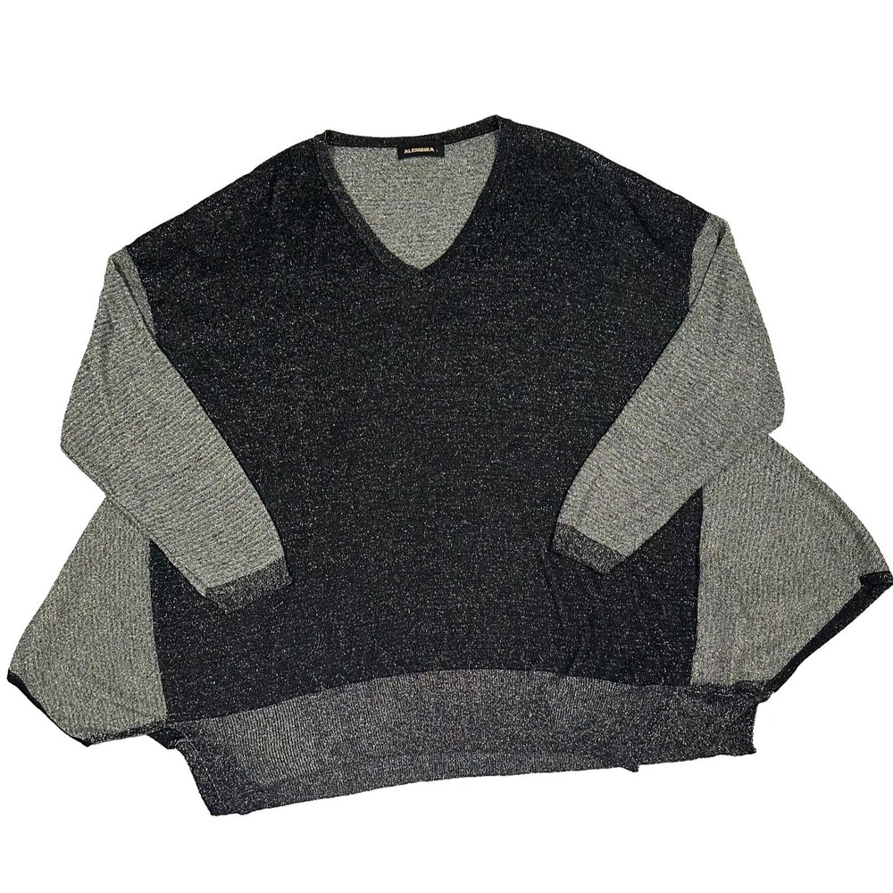 Alembika Black Gray Metallic Glitter Relaxed Flowy Lagenlook Sweater Size L